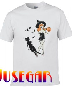 HALLOWEEN VINTAGE REDHEAD PIN UP WITCH T SHIRT