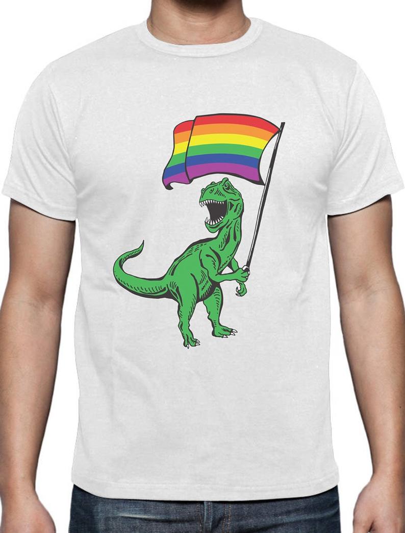 T-Rex Rawr Pride Parade Rainbow Flag T-Shirt